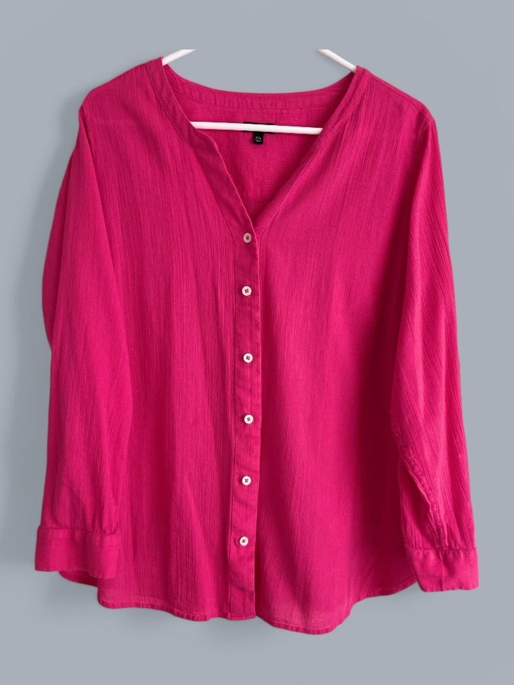 Talbots Hot Pink Cotton Gauze Roll Sleeves Blouse -- 2XP